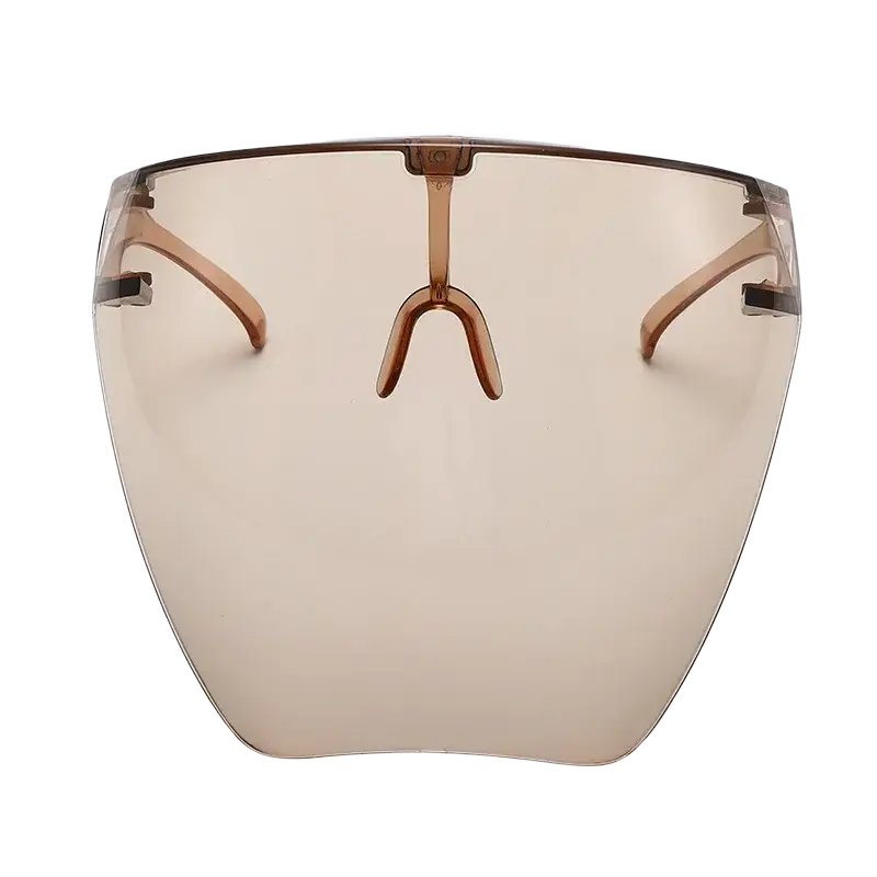 Full face safety glasses protective face shield mask with sleek translucent tan shield and slim metallic arms for protection glasses