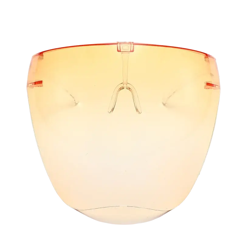 Full face safety glasses protective face shield mask with translucent amber shield, red-trimmed frame, and clear nose bridge