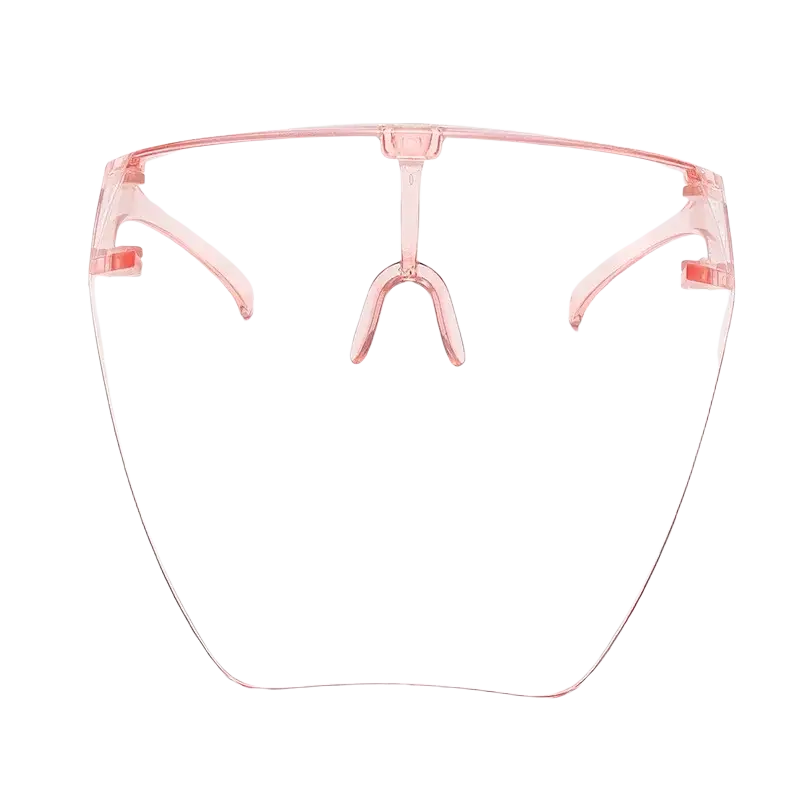 Translucent pink full face safety glasses protective face shield mask with sleek design and adjustable ear loops for protection glasses