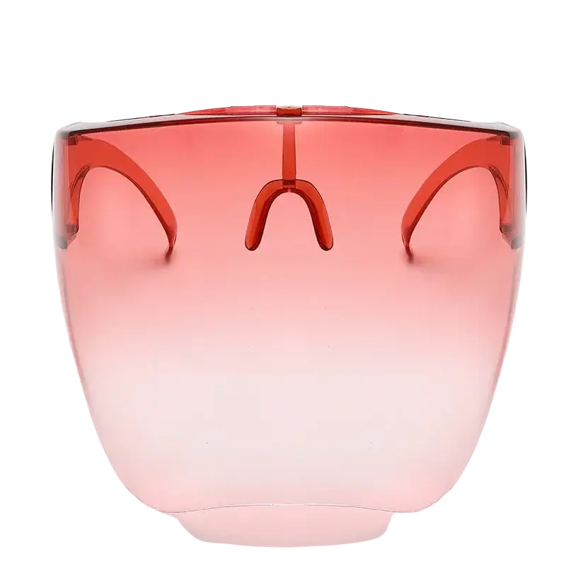 Full face safety glasses protective face shield mask with translucent pink gradient shield and orange curved frame features protection glasses