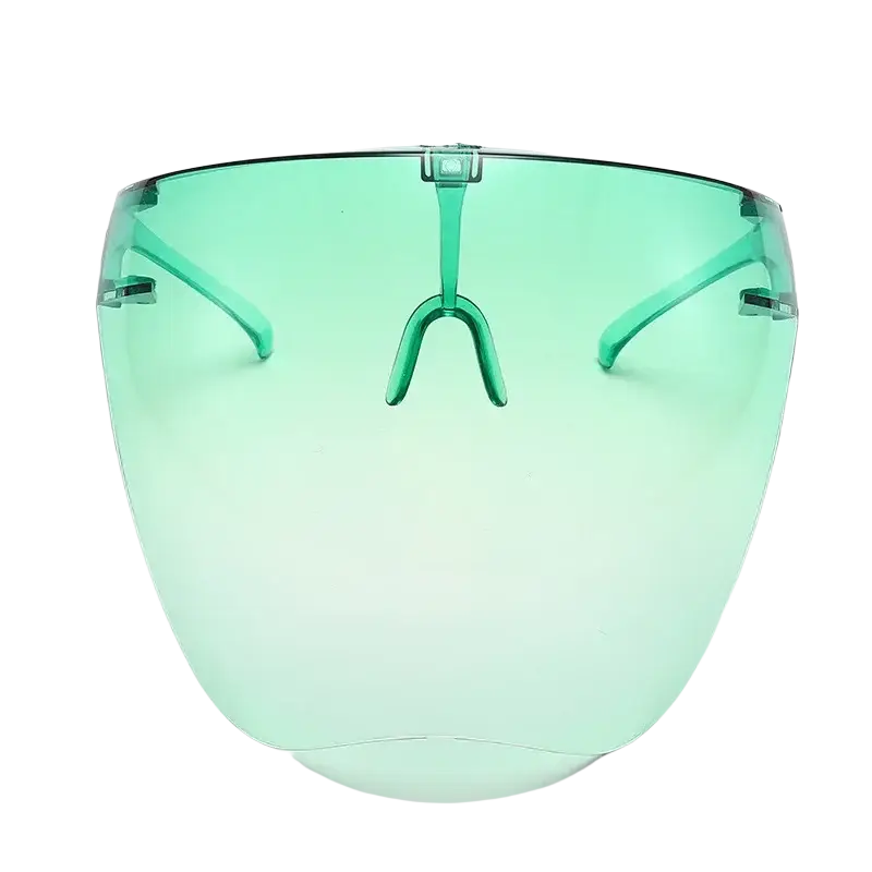 Transparent green plastic full face safety glasses protective face shield with adjustable nose bridge and modern design