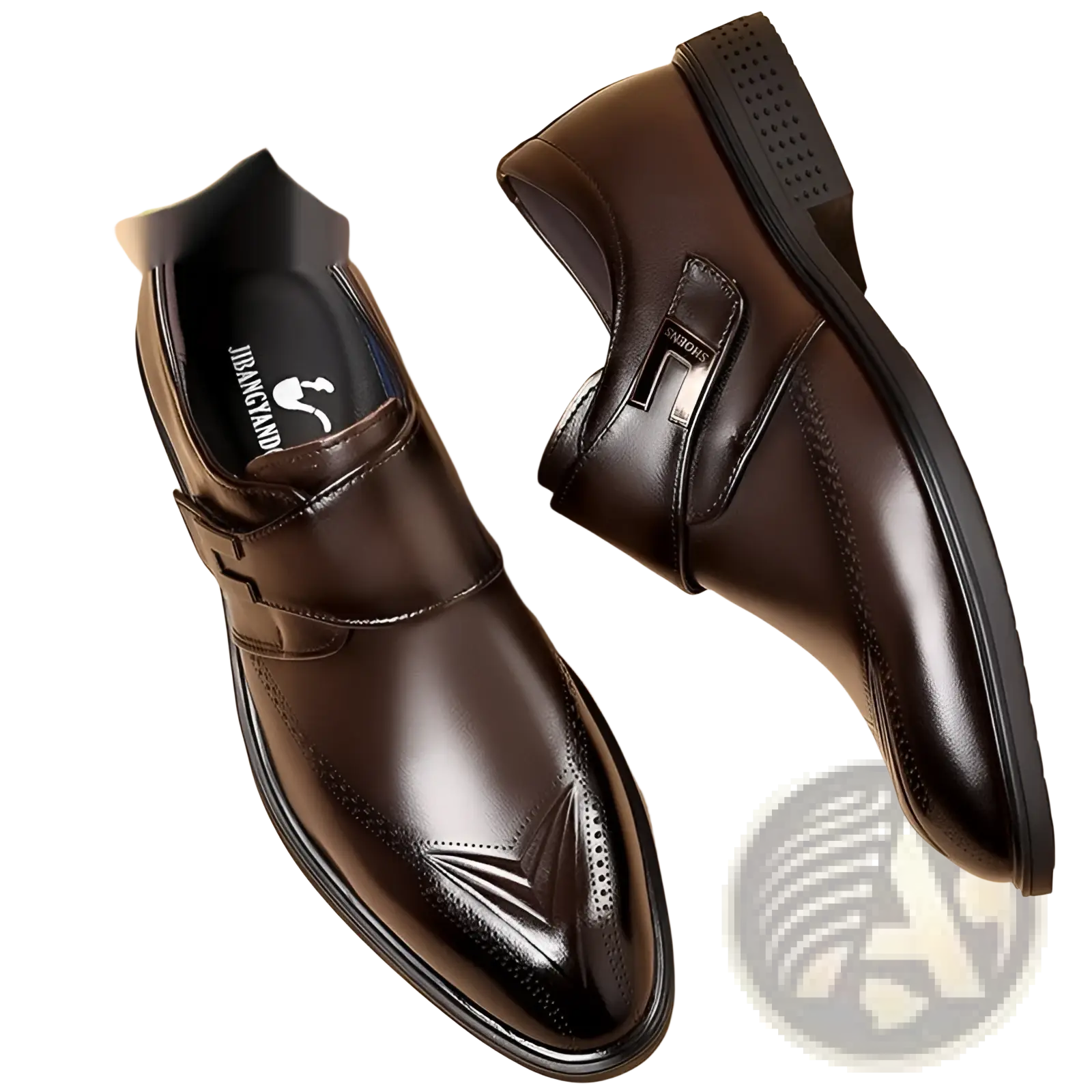 Full grain leather brogue dress shoes in brown with polished finish and decorative pipe toe detailing