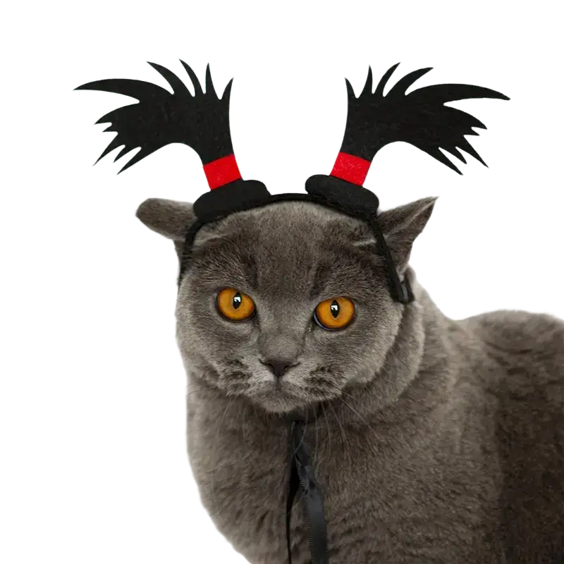 Black felt antler headband with red accents designed as funny pet costume headwear for cats and dogs