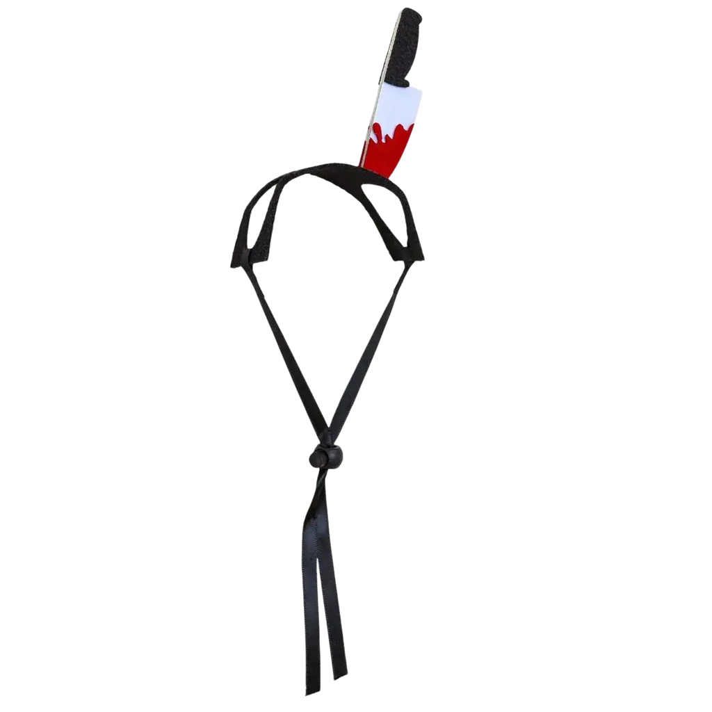 Black plastic knife headband with red blood splatter funny pet costume headwear for cats and dogs