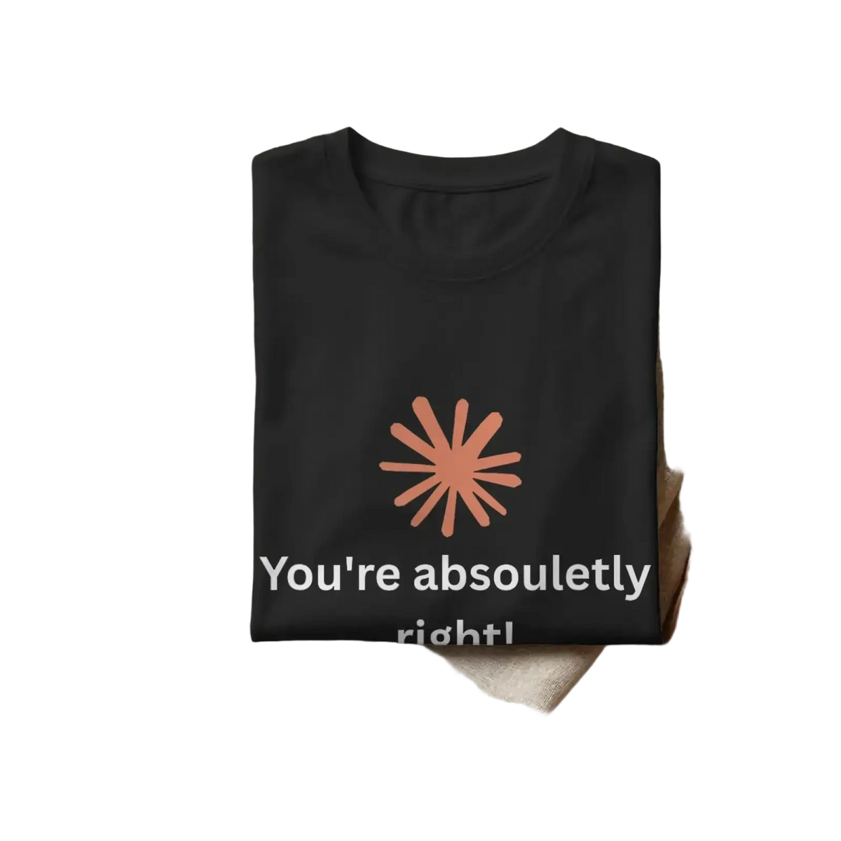 Black cotton t-shirt with a peach starburst and white you are absolutely right text featuring a funny quote men’s design