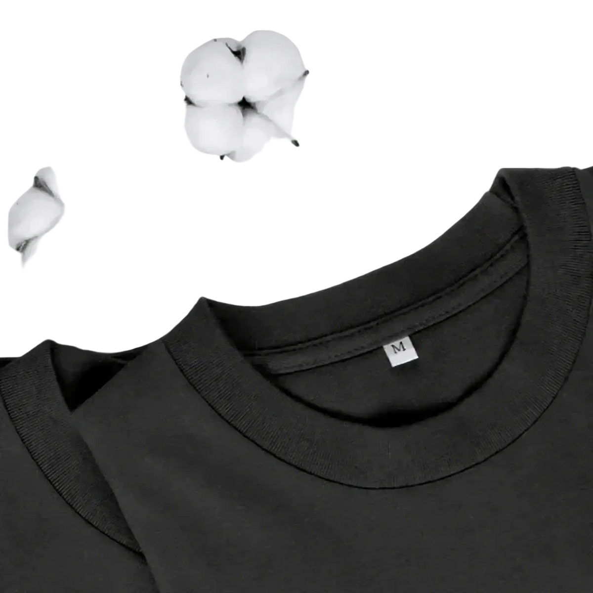 Black cotton crew neck t-shirt featuring a small white size tag m from funny quote novelty graphic tee shirt collection