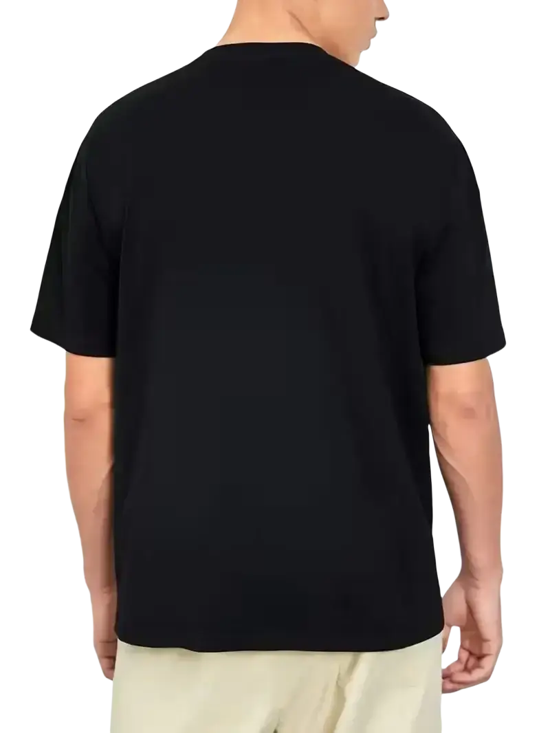 Black short-sleeved crew neck t-shirt featuring a funny quote novelty graphic for casual wear