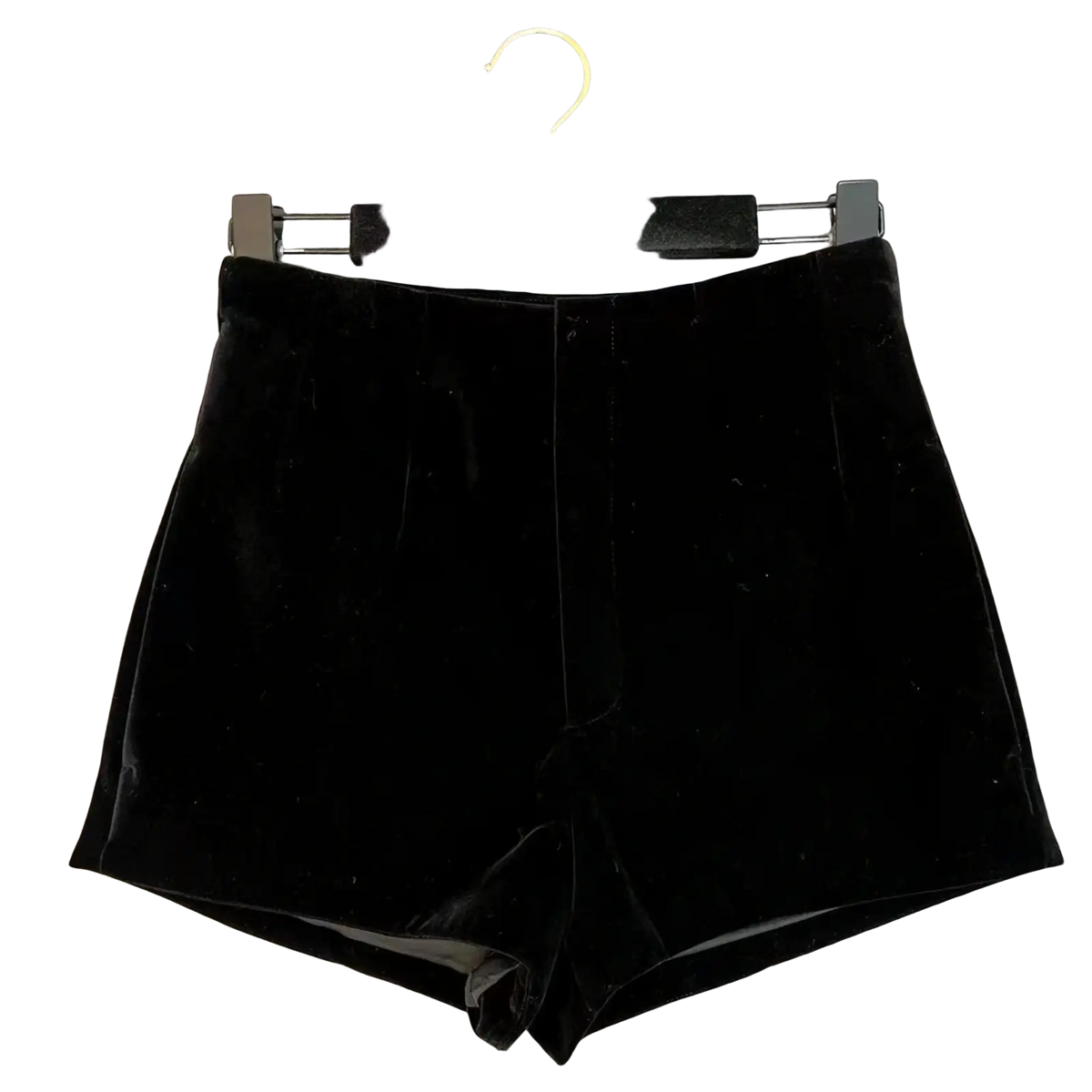 Black velvet high-waisted shorts with sleek tailored design and subtle front seam detailing in fur trimmed set