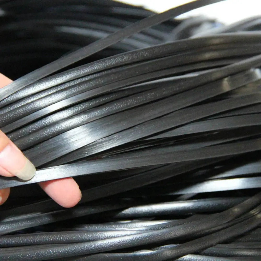 Black flexible leather strips with smooth texture and subtle sheen for premium rattan wicker repair and decoration