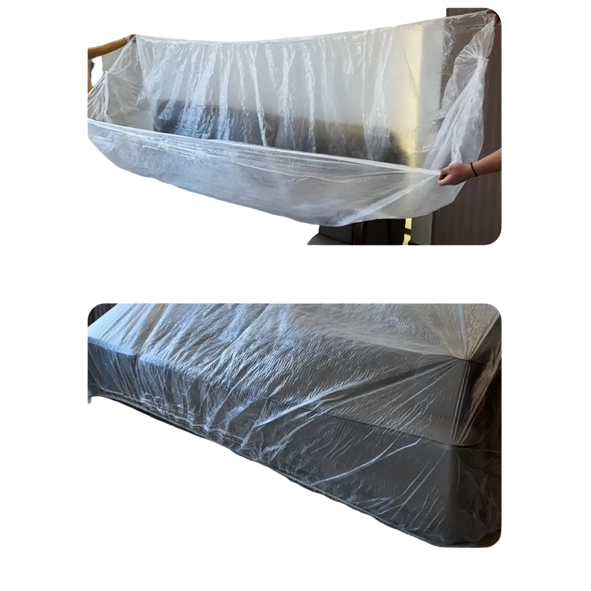 Clear transparent plastic protector film furniture dust cover designed to shield furniture from dust and dirt