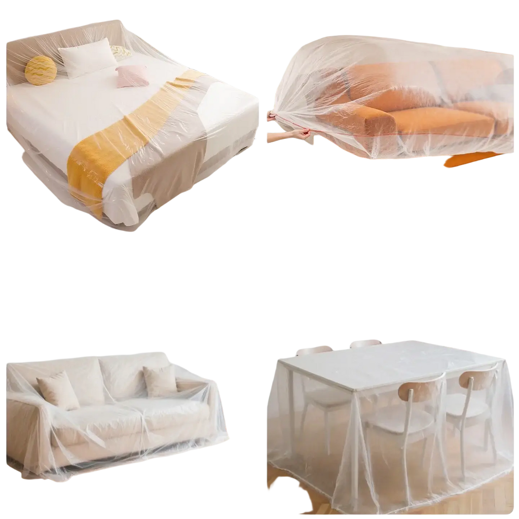Clear transparent plastic protector film furniture dust cover for safeguarding furniture from dirt and damage