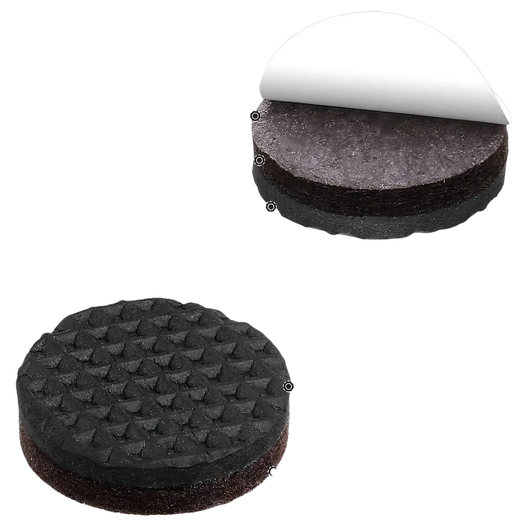 Black circular felt and rubber foam adhesive furniture pads with textured surface for floor protection 52 pack