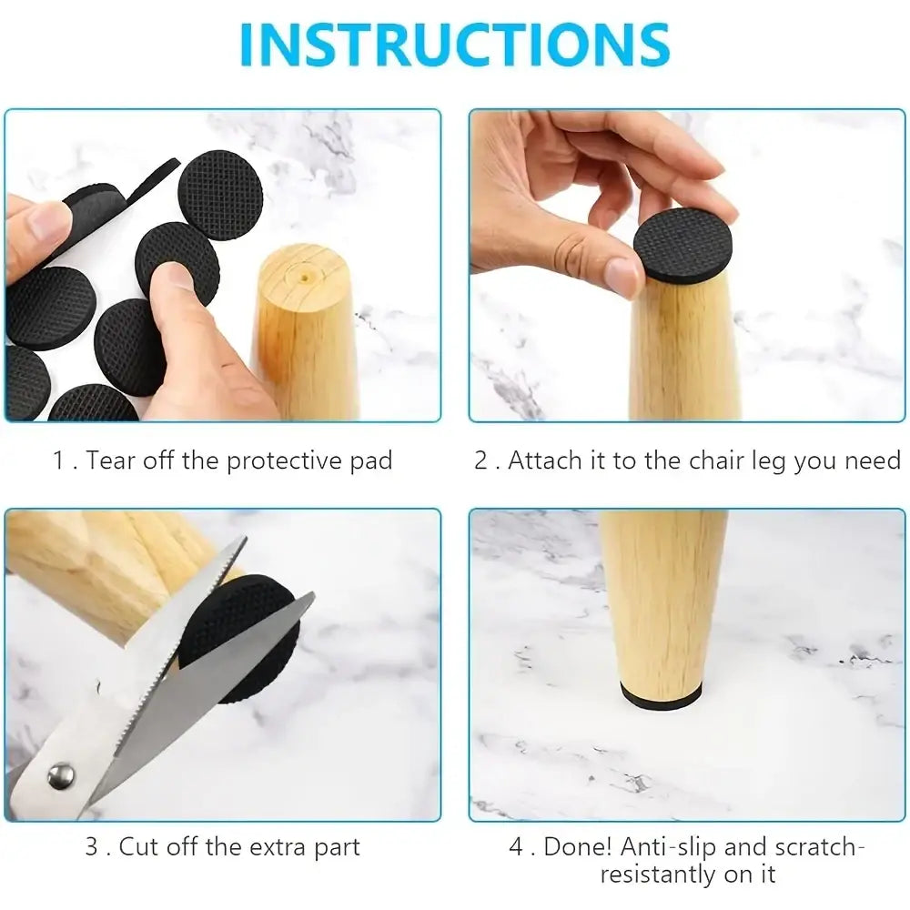 Black circular silicone furniture pads designed to prevent slipping and scratching on chair legs 52 pack floor protectors