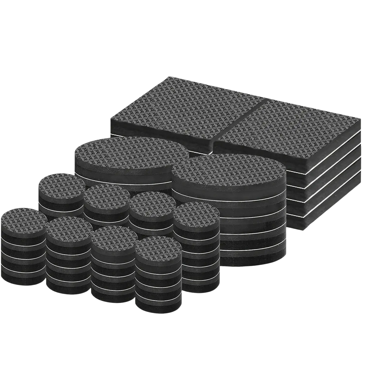 Black rubber furniture pads floor protectors 52 pack with assorted sizes textured surface and reinforced edges