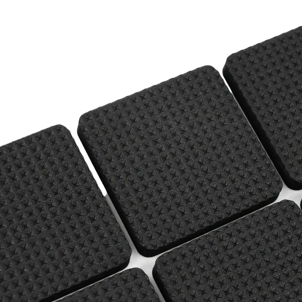 Black square eva sponge furniture grippers with textured non slip surface for floor protection 52 pack