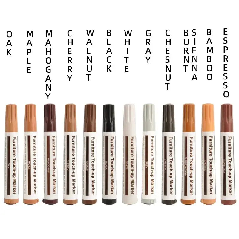 Set of ten furniture repair pens in assorted wood tones including oak maple mahogany for wood scratches repair