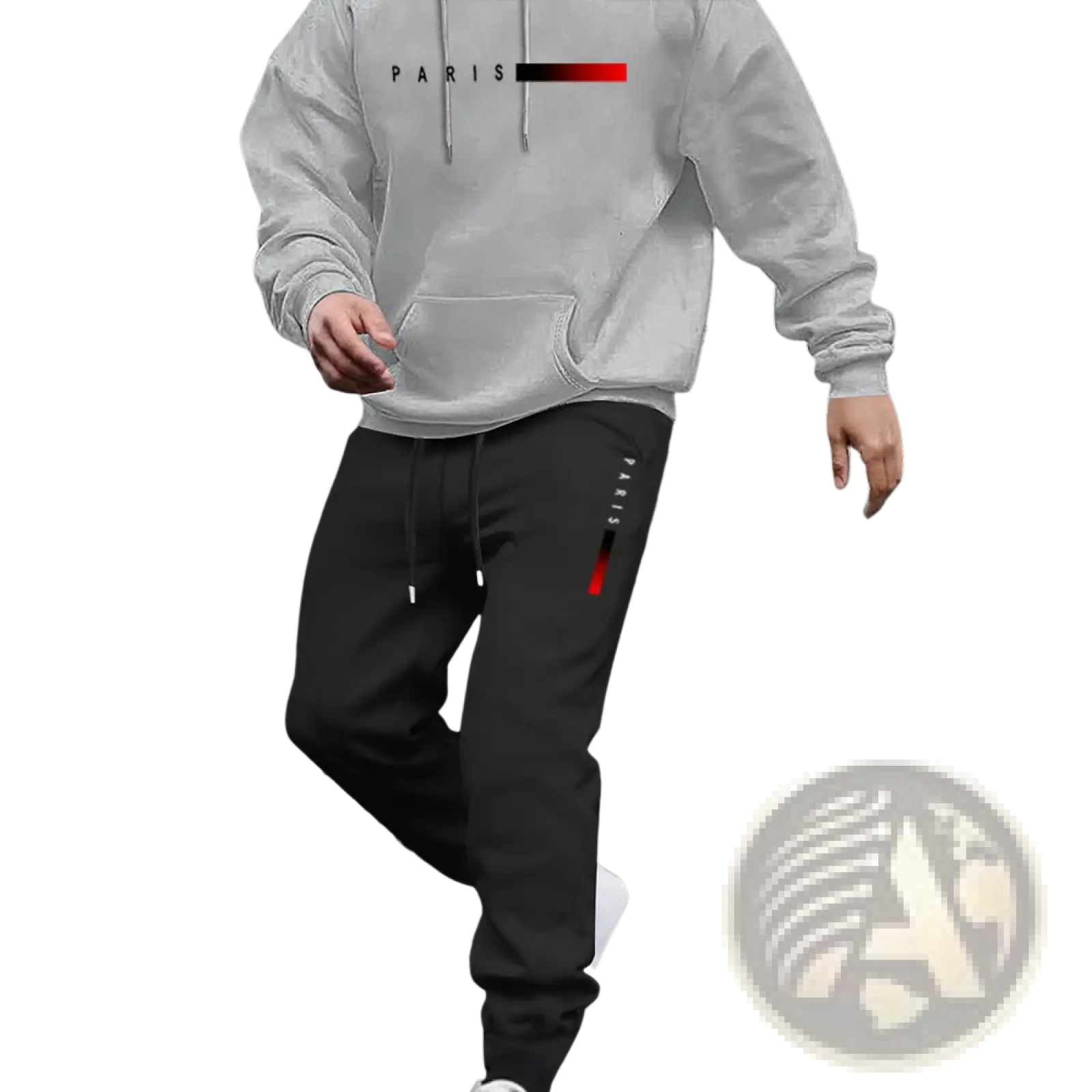 Black fleece jogger pants with red and white vertical stripe on side seam from future graphic fleece hoodie lounge set