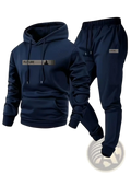 Navy blue future graphic fleece hoodie and jogger lounge set with tree design on chest made for comfortable wear
