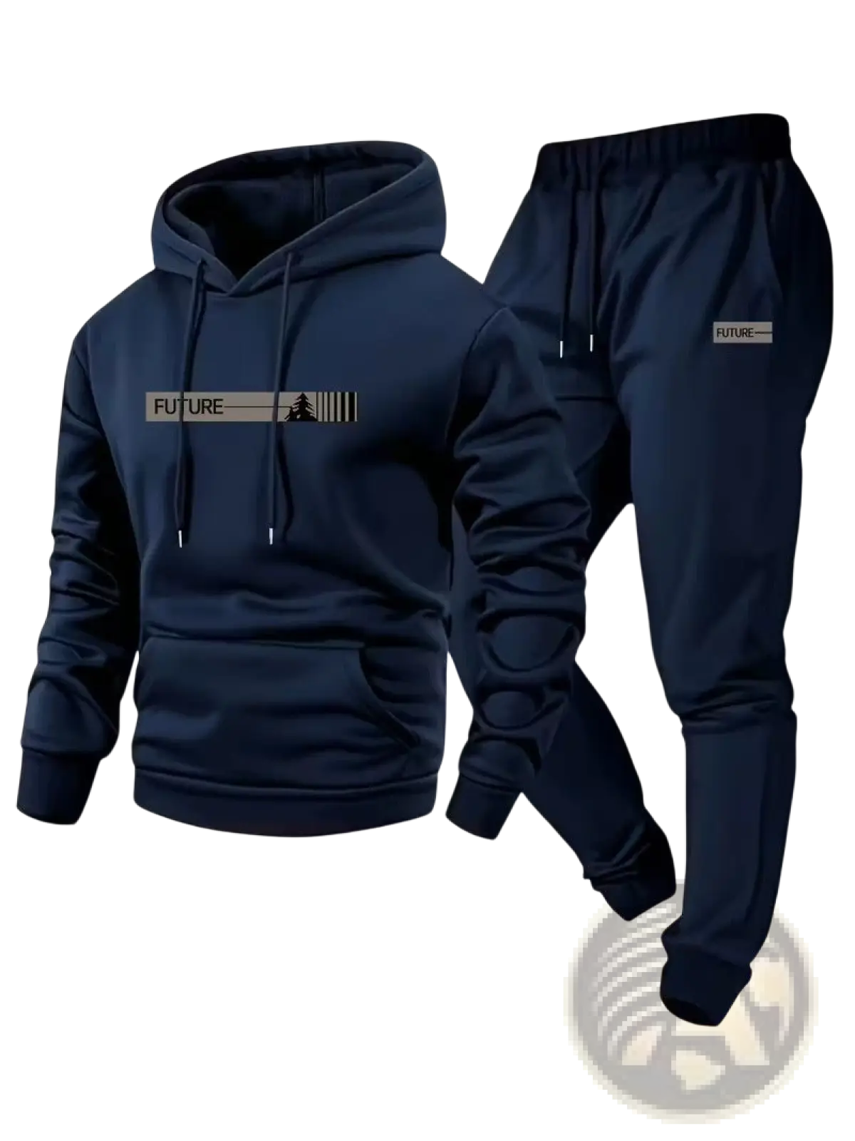 Navy blue future graphic fleece hoodie and jogger lounge set with tree design on chest made for comfortable wear