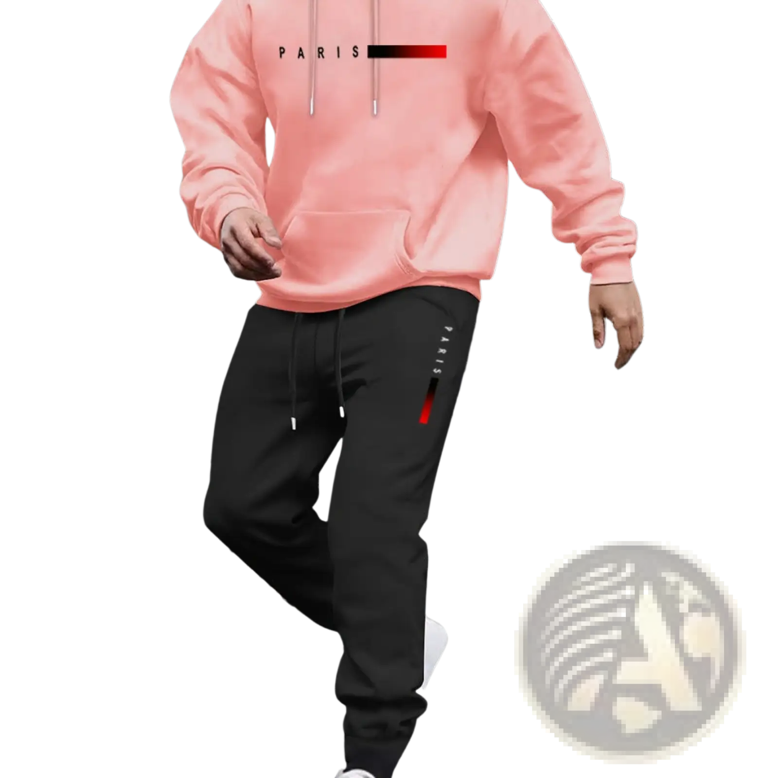 Black fleece jogger pants with red and white vertical stripe on side seam from future graphic fleece hoodie and jogger lounge set