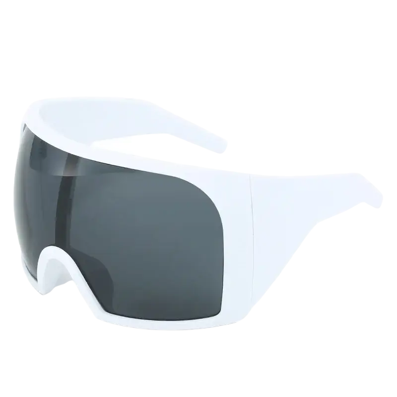 Futuristic shield sunglasses for men with white plastic frame and dark gray uv400 lenses in sleek design