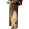 A long tan fuzzy mohair wool a-line maxi skirt with a soft plush texture and straight cut