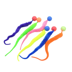 Brightly colored fuzzy pipe cleaner worm cat toy with bouncy balls made of soft material for pet play