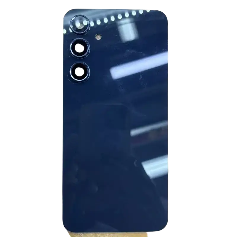 Back side of galaxy a55 5g glossy navy blue glass back cover housing replacement with vertical triple-camera module
