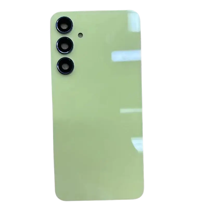 Back side of galaxy a55 matte lime green glass cover housing replacement with vertical triple-camera module