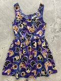 Galaxy cats purple fit and flare cotton dress with a sleeveless design and vibrant galaxy print featuring colorful cat faces
