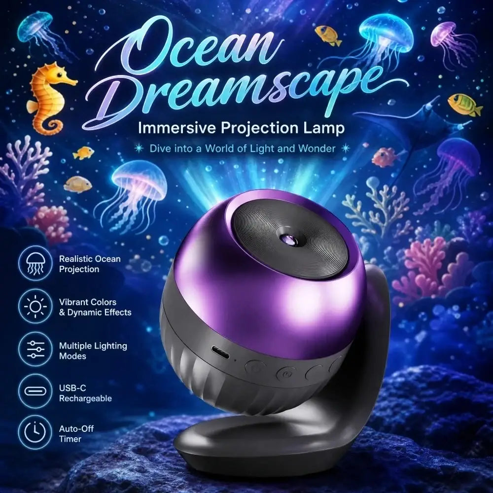 Galaxy projector night light purple and black spherical lamp with textured surface projecting vibrant ocean scenes