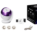 Galaxy projector night light with sleep sounds in purple and white glossy spherical design for ambient lighting