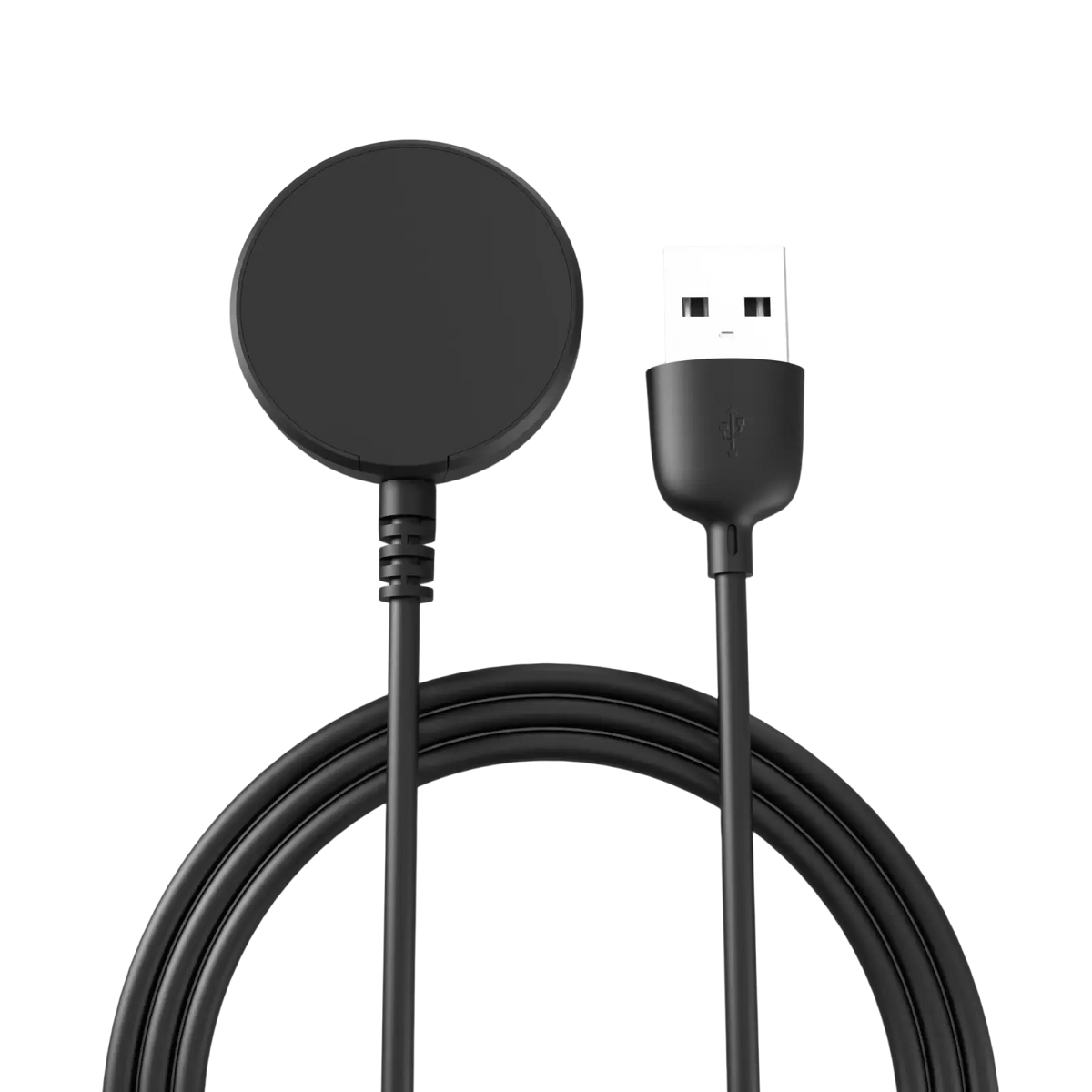 Black circular magnetic wireless charger with usb-c connector for galaxy watch charging use