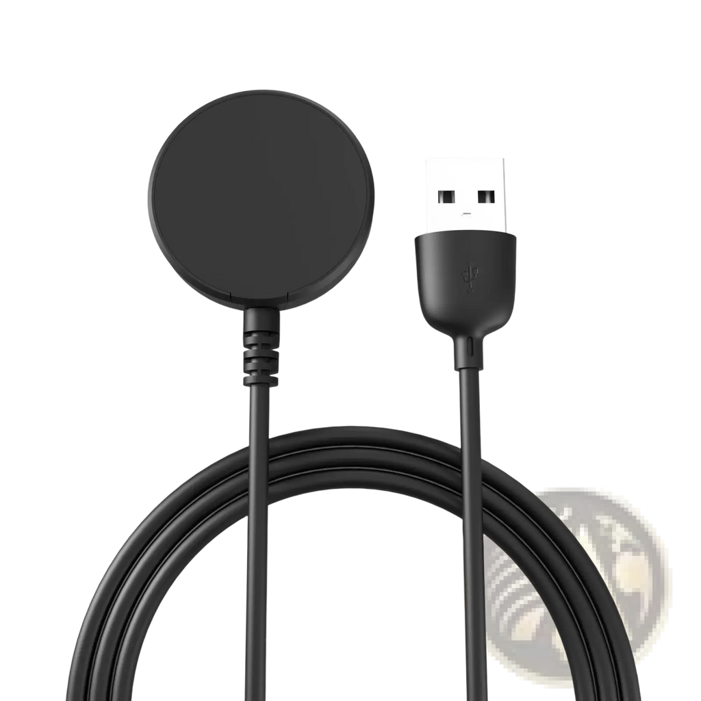 Black circular magnetic wireless charger with usb-c connector for galaxy watch charging use