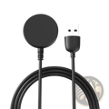 Black circular magnetic wireless charger with usb-c connector for galaxy watch charging use