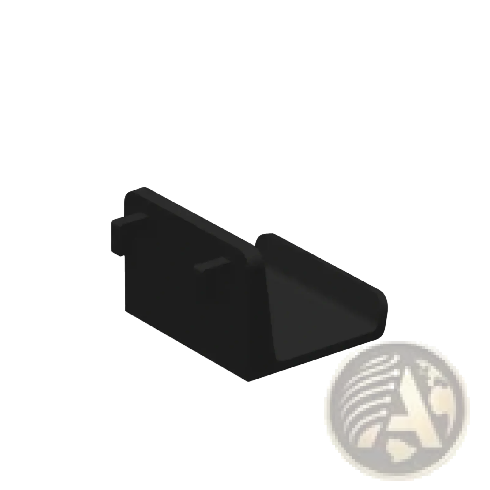Black plastic game controller pegboard mount holder with sleek angular design and precise dimensions
