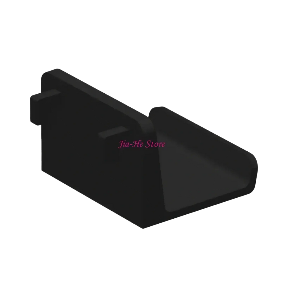 Black plastic game controller pegboard mount holder bracket with sleek angular design and rounded edges