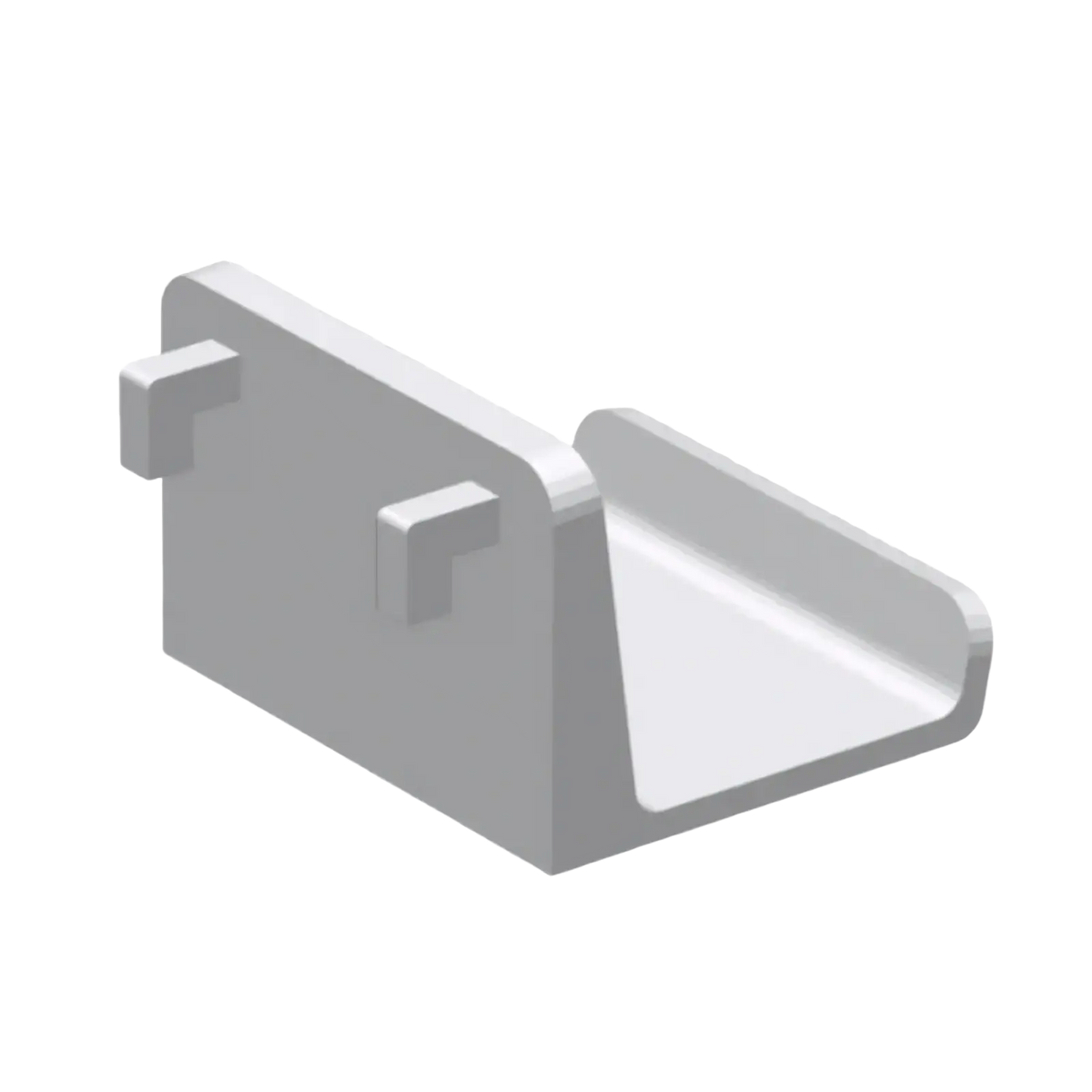 Gray plastic game controller pegboard mount holder bracket with two mounting tabs and u-shaped support shown from back