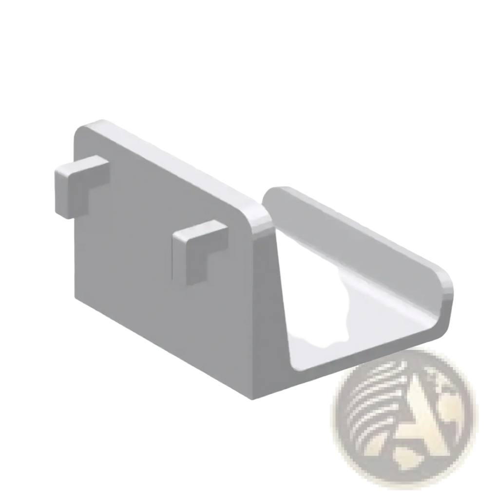 Gray plastic l-shaped game controller pegboard mount holder with two square mounting tabs shown from back side