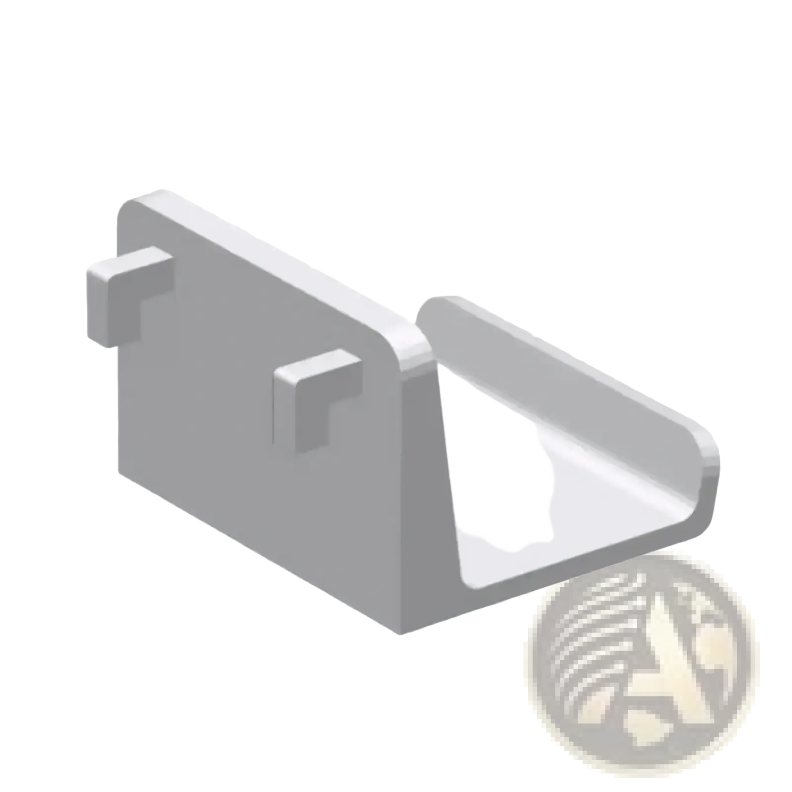 Gray plastic l-shaped game controller pegboard mount holder with two square mounting tabs shown from back side