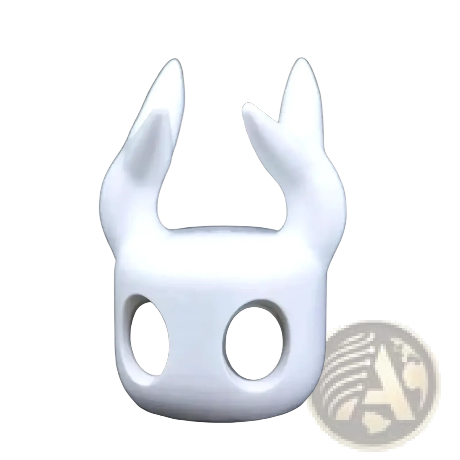 White smooth ceramic game controller stand with stylized creature design and large black eye holes for desktop display