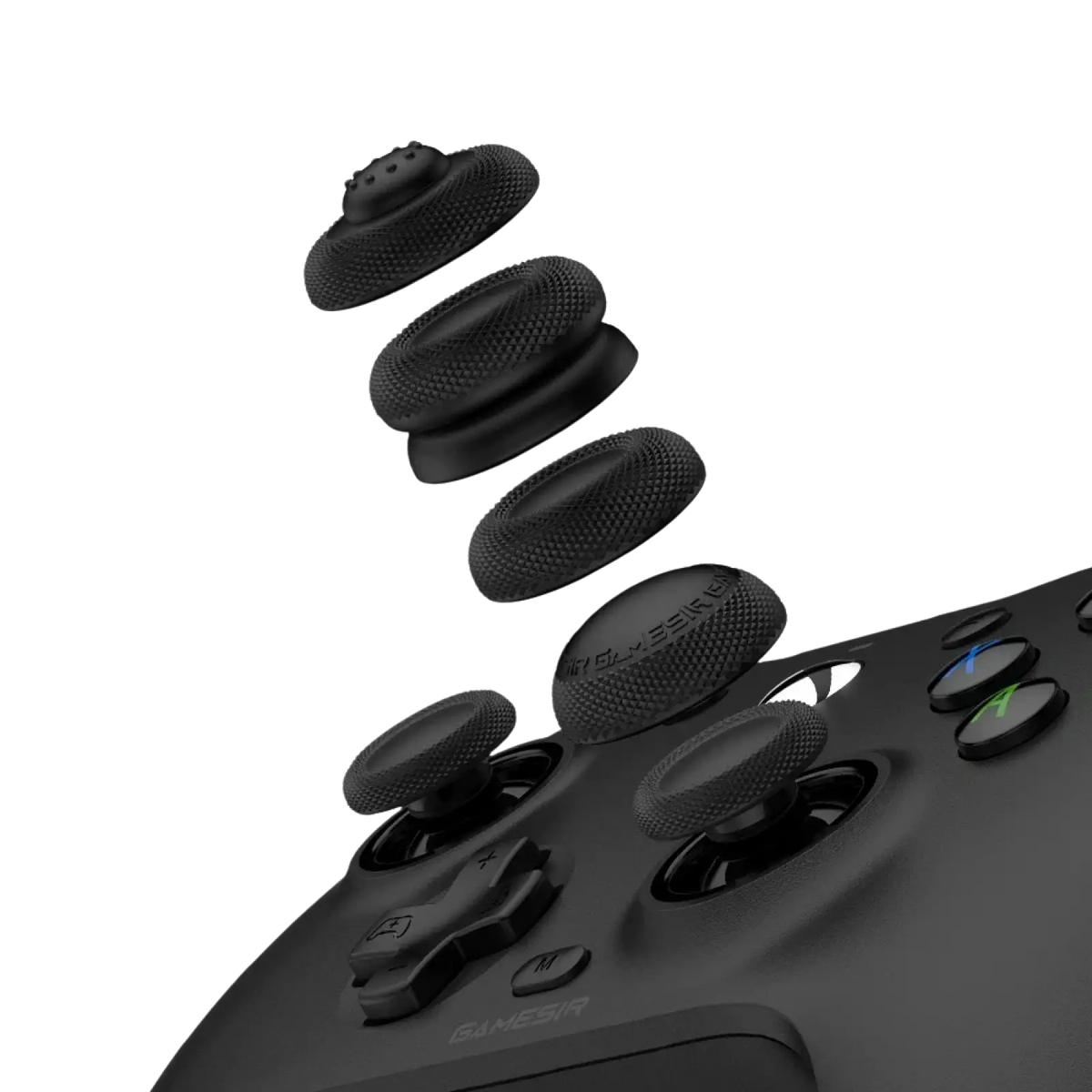 Black textured grip caps for gamesir controller with ergonomic ridges and game sir logo from gamesir g7 magnetic faceplate kit