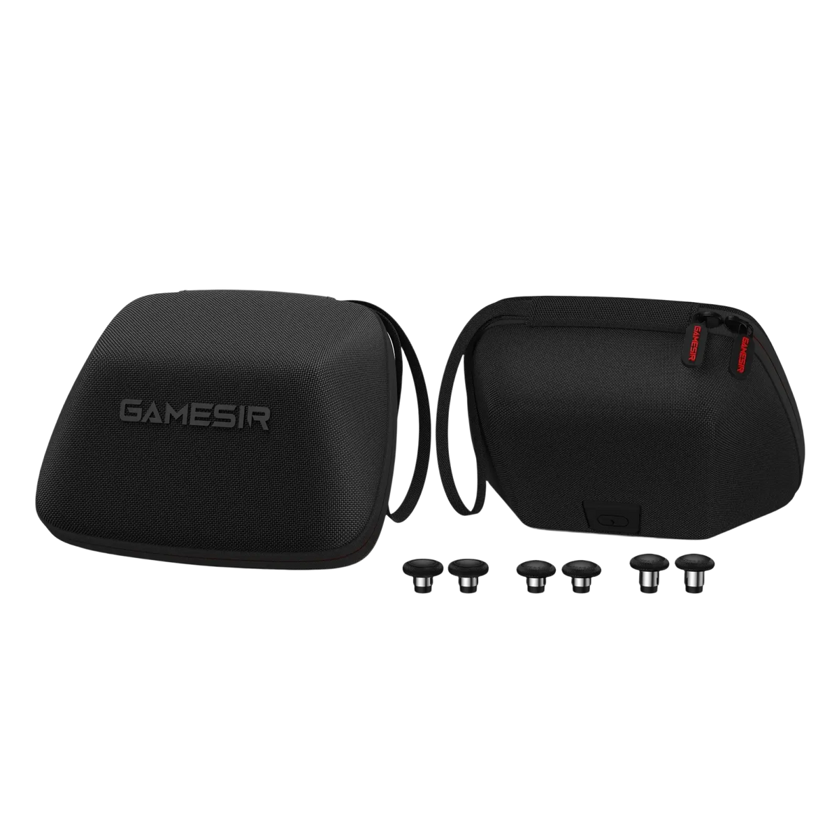 Black textured Gamesir carrying case with matching black and silver magnetic controller grip caps for G7 accessories kit