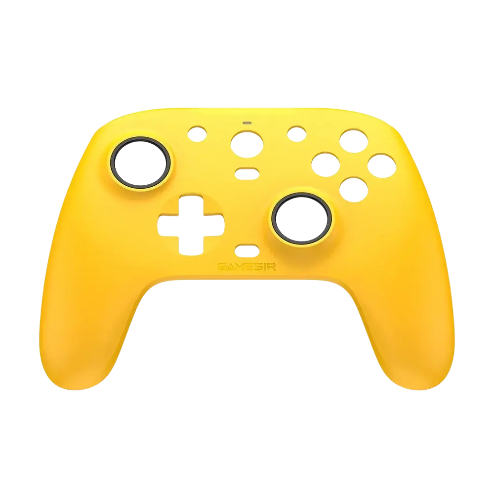 Yellow plastic Gamesir G7 magnetic faceplate with black analog stick accents and embossed Gamesir logo on front side