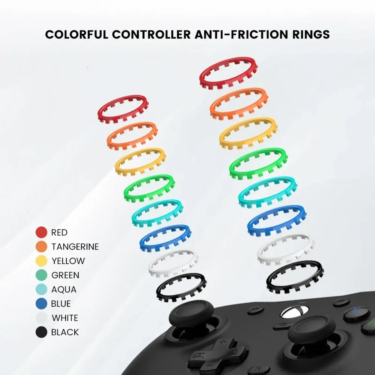 Colorful plastic anti-friction rings in multiple colors for xbox controllers in the gamesir g7 magnetic faceplate kit