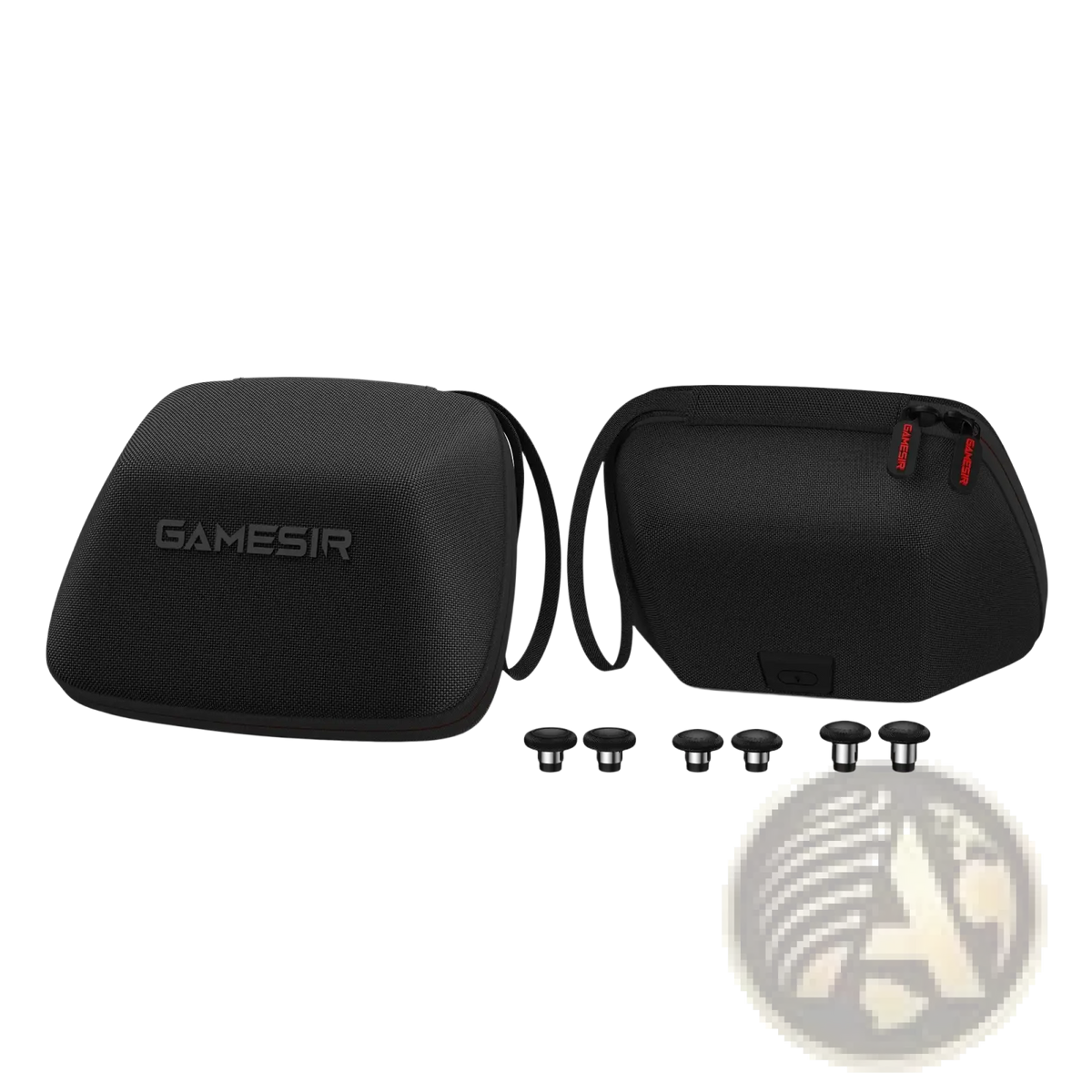 Black textured Gamesir carrying case with matching black and silver magnetic controller grip caps for G7 accessories kit