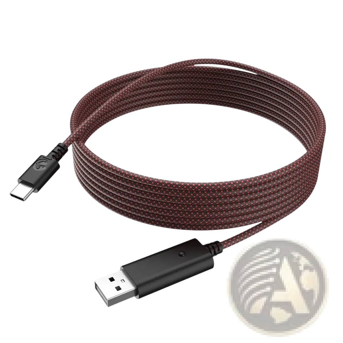 A 10ft usb-c to usb-a cable with a braided maroon and black exterior in the Gamesir G7 magnetic faceplate kit