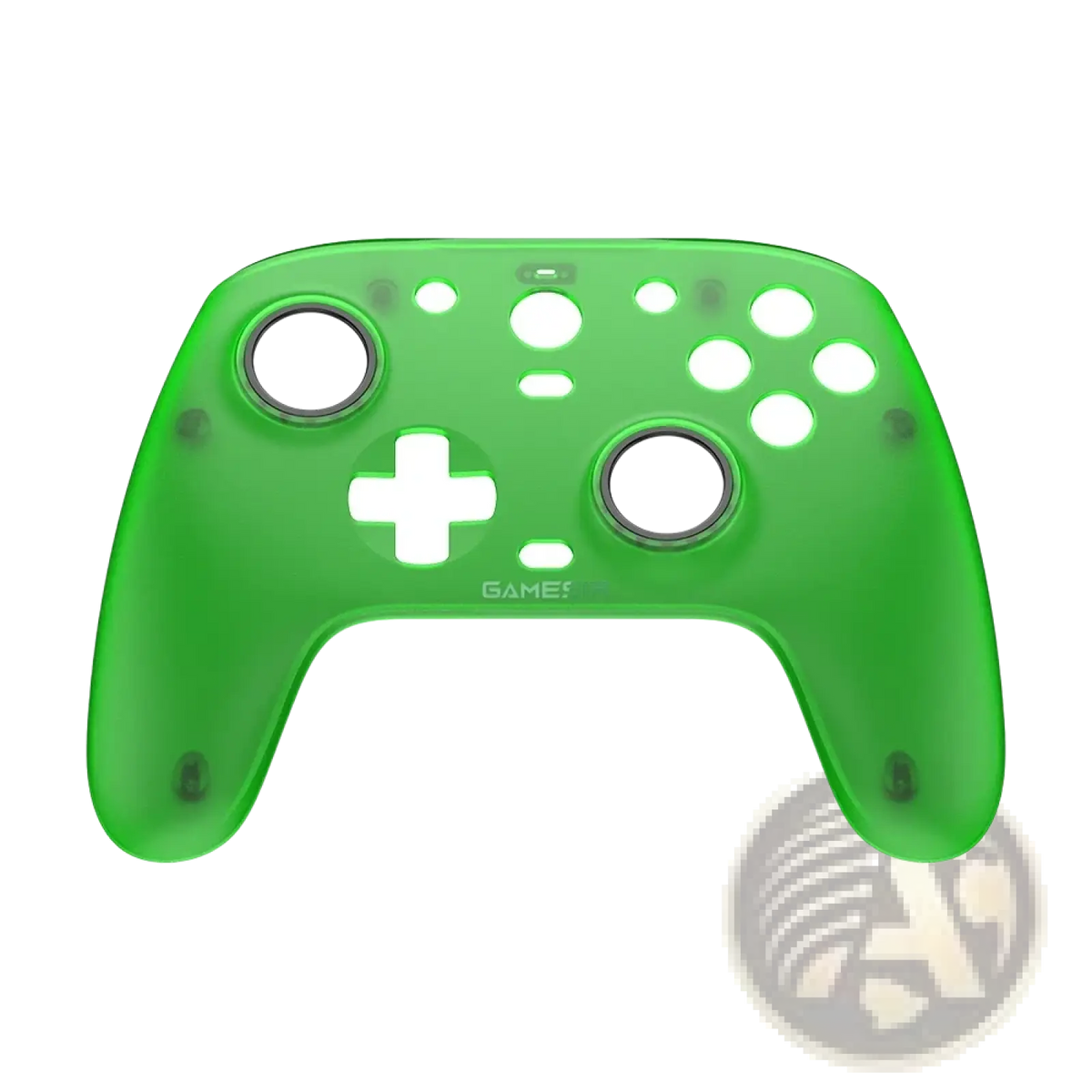 Gamesir G7 magnetic faceplate is a transparent green plastic controller shell with circular cutouts for analog sticks and d-pad