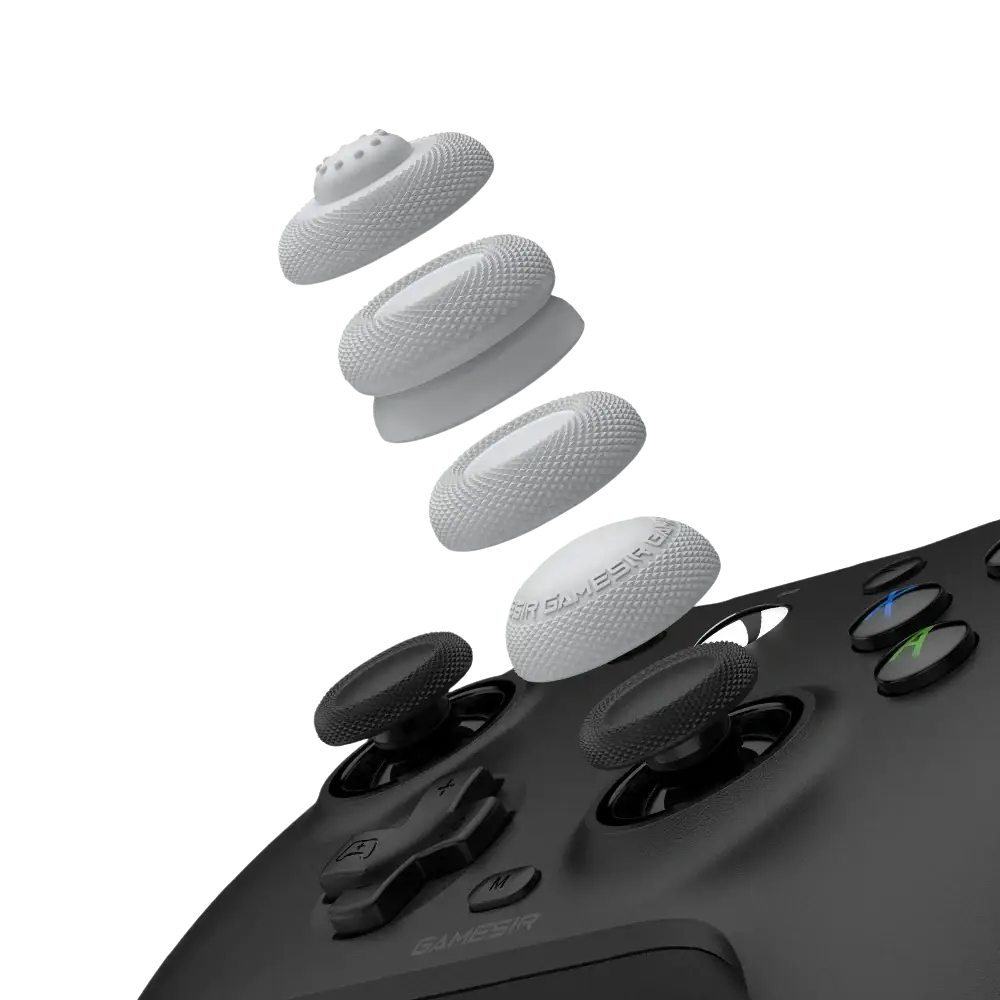 White textured grip caps for black gamesir g7 magnetic faceplate controller accessories kit