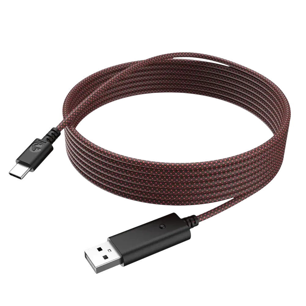 A 10ft braided maroon and black usb-c to usb-a cable for xbox series gamesir g7 pro carrying case accessories with anti-friction rings